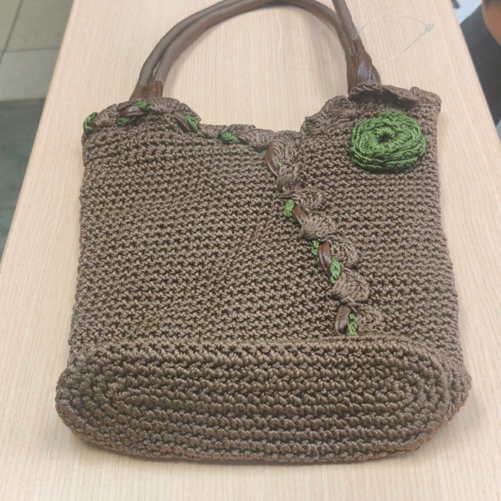 Arebella Crocheted Purse with Green Crocheted Flower